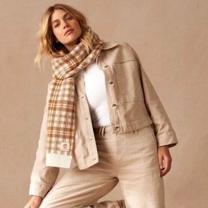 New Timberland Buffalo Plaid Knit Scarf NWT Tan Cream Gift